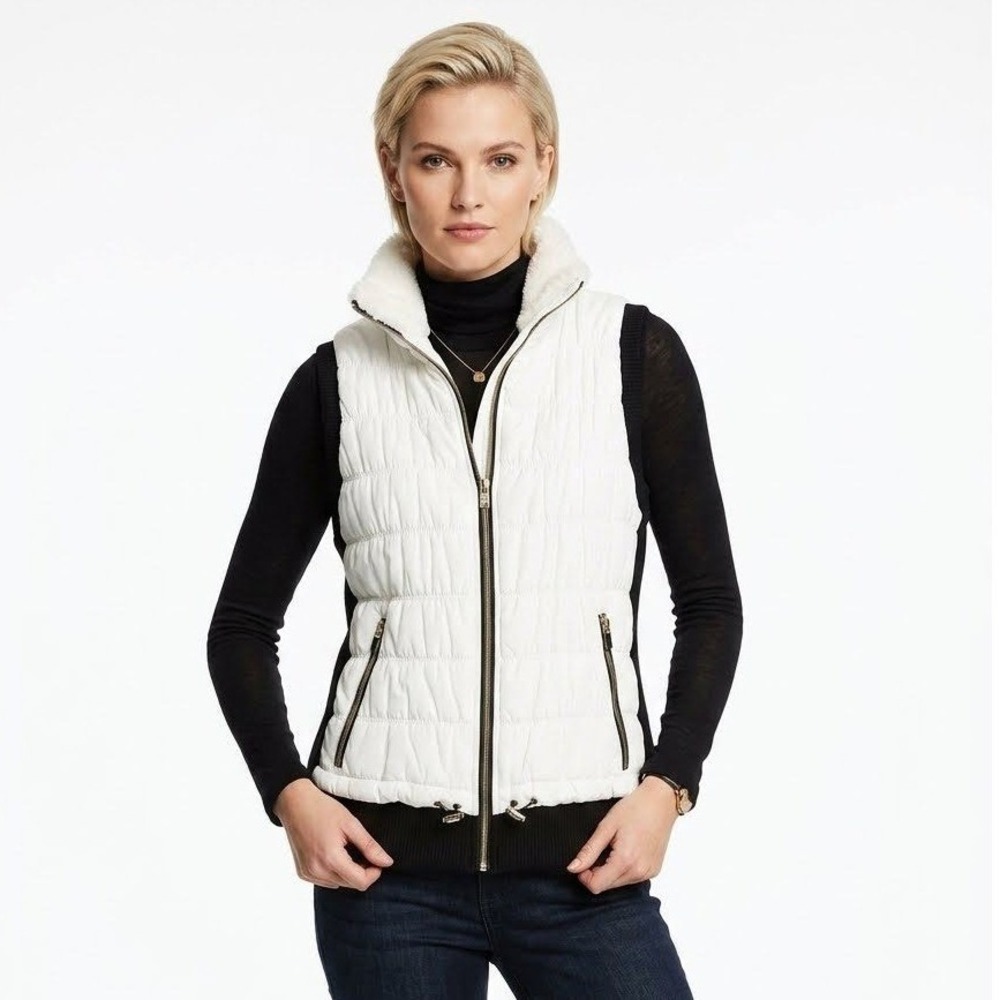 Calvin Klein Performance | Women White Puffer Vest Faux Shearling‎ Collar | M